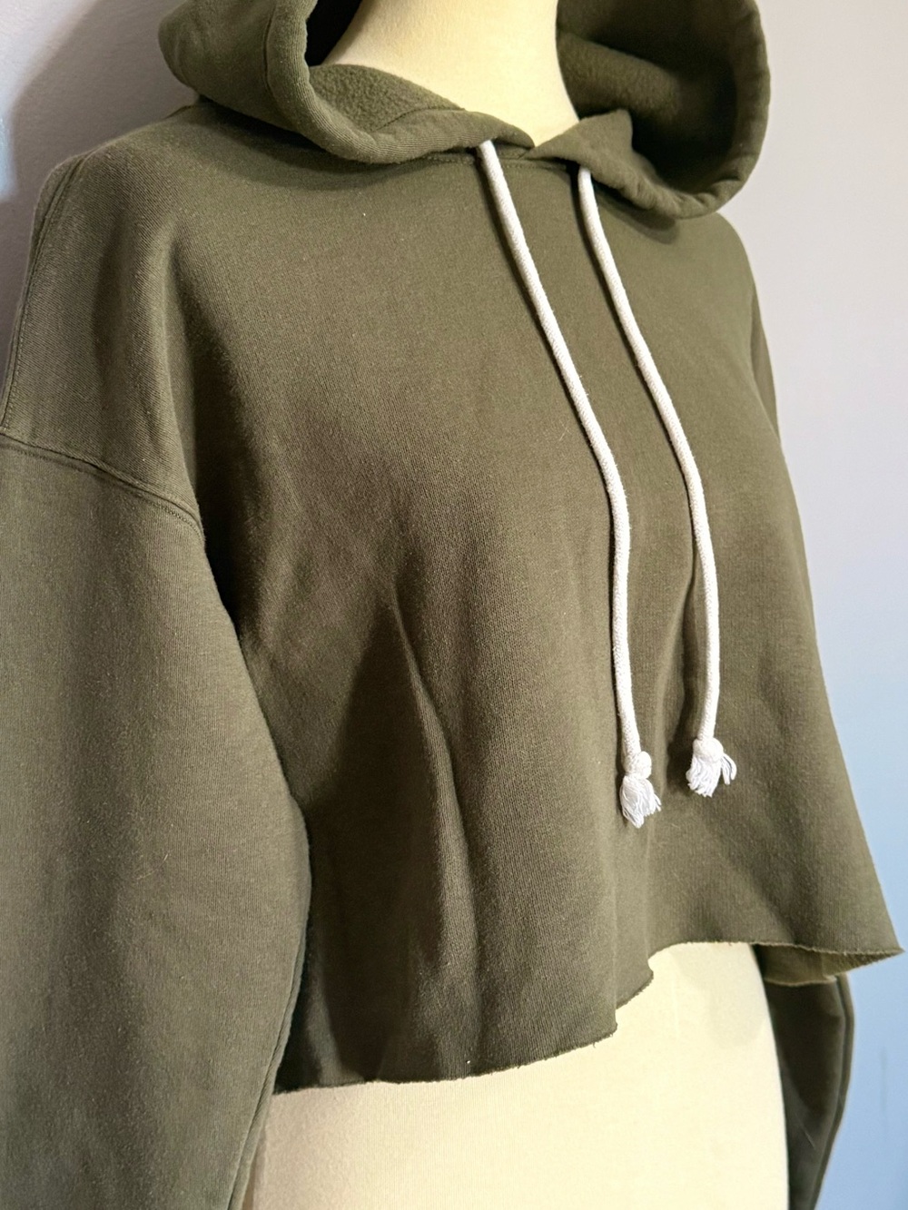 wild fable Olive Cropped Hoodie with White Drawstrings